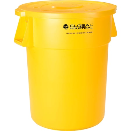 Global Industrial Plastic Trash Can with Lid, 55 Gallon Yellow 240464YLCL
